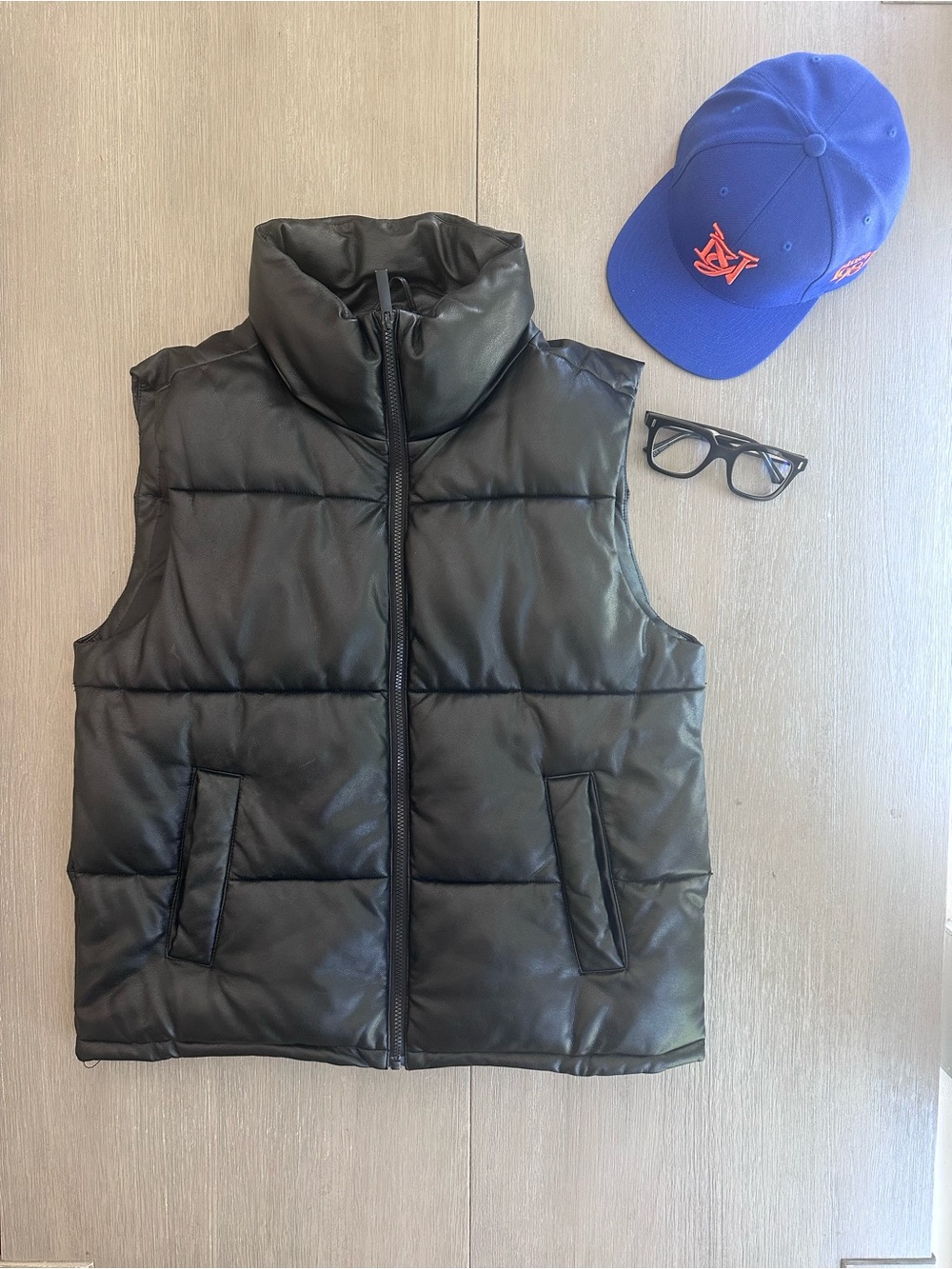 Andrew Marc Sport Black Quilted Vest with Leather Trim